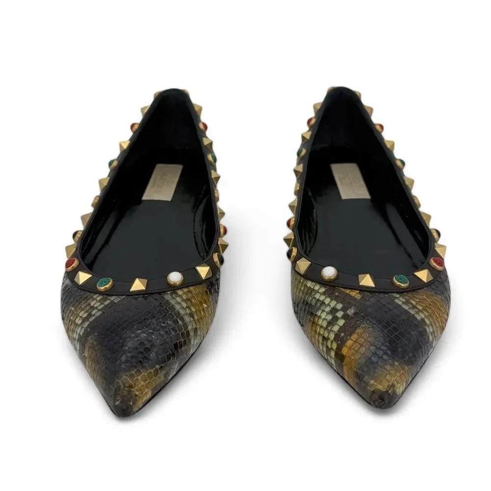 VALENTINO Garavani Rockstud Snakeskin Ballet Flats Size IT37.5 - Picture 2 of 11